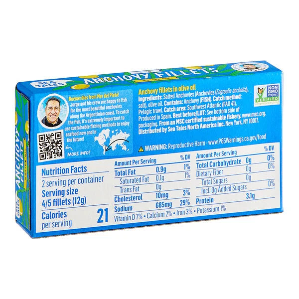 Sea Tales Anchovy Fillets in EVOO 1.6oz.
