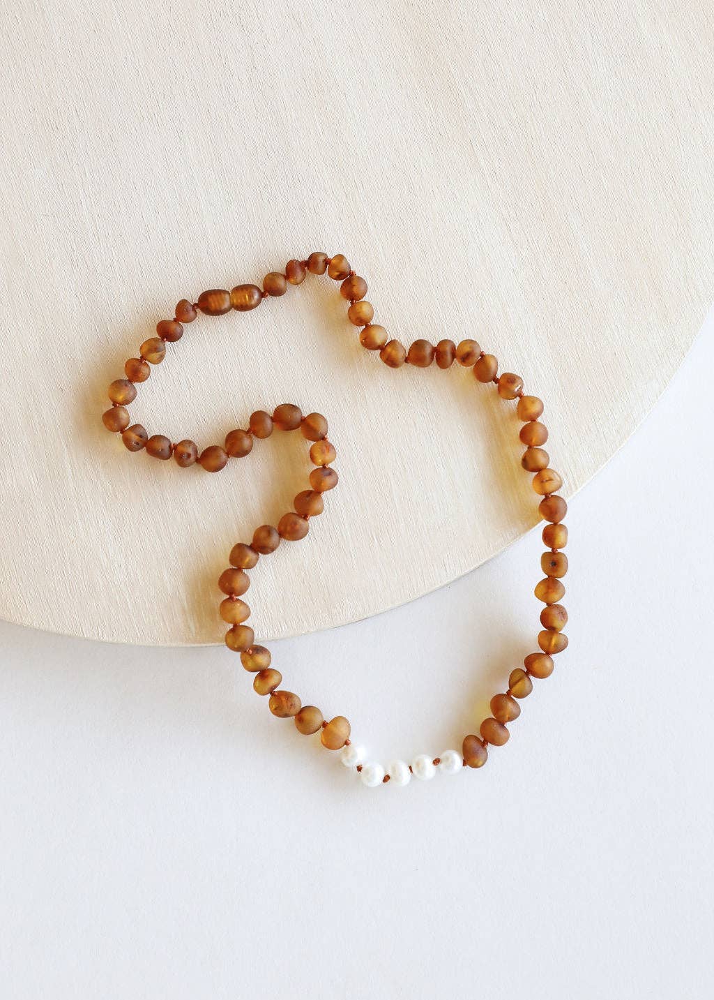 Raw Cognac Amber + Pearl Necklace: 12" Baby || Child Necklace