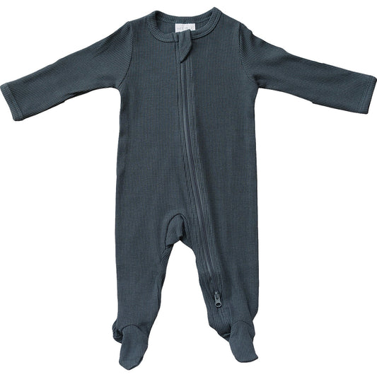 Organic Cotton Ribbed Zipper PJ in Charcoal