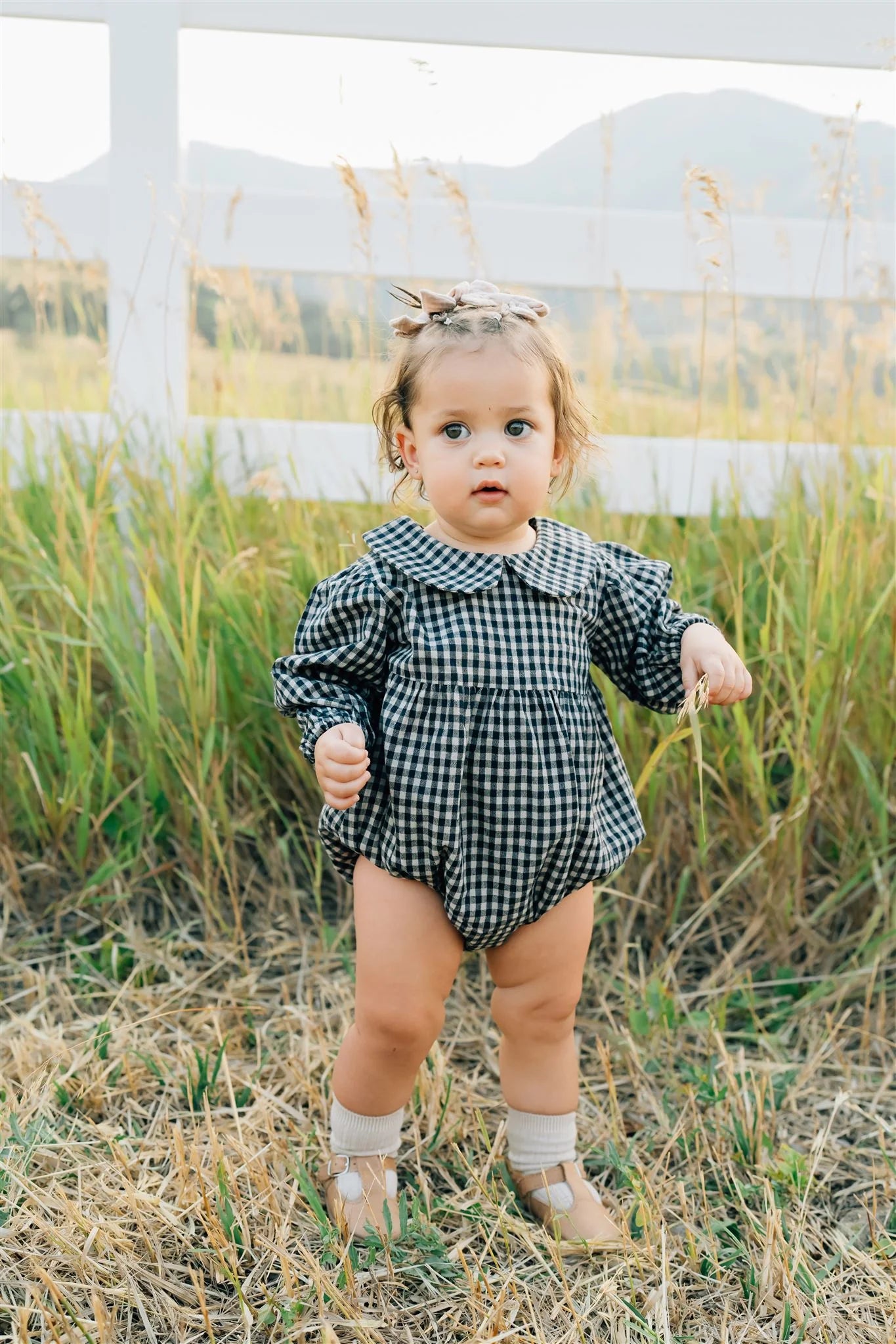 Navy Gingham Bubble Romper