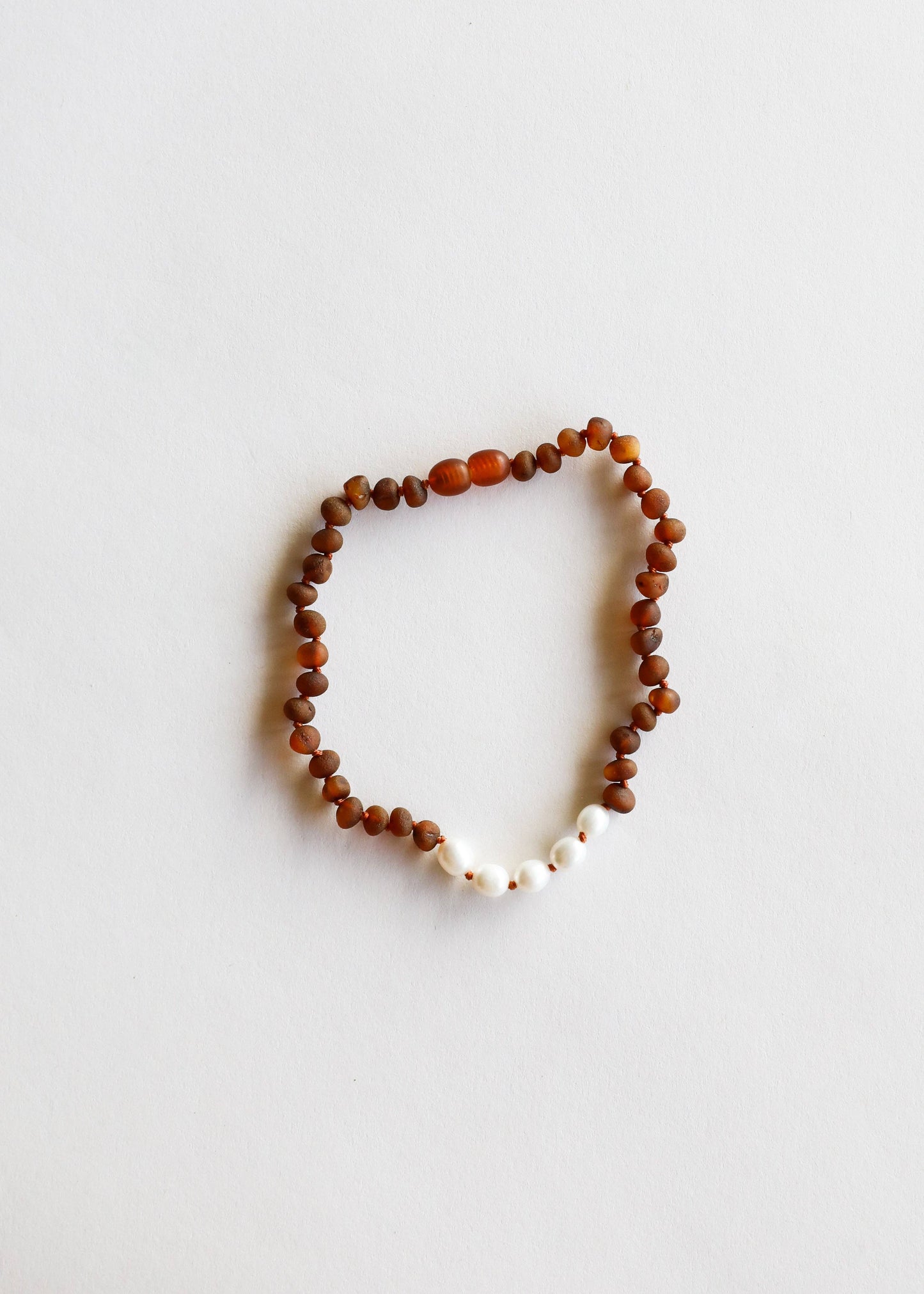 Raw Cognac Amber + Pearl Necklace: 12" Baby || Child Necklace